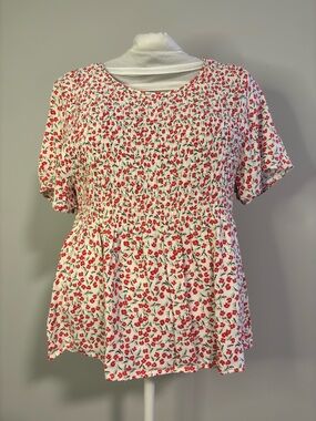URBAN Romantics White Blouse with Red Floral Print